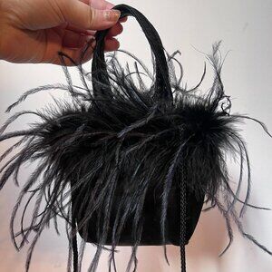 Black Feather Mini Bag w Adjustable Strap